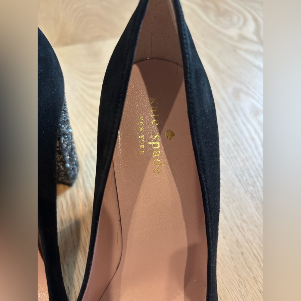 ✨ Kate Spade New York Anastasia Black Suede Glitter Block Heels size 7M - Picture 4 of 11
